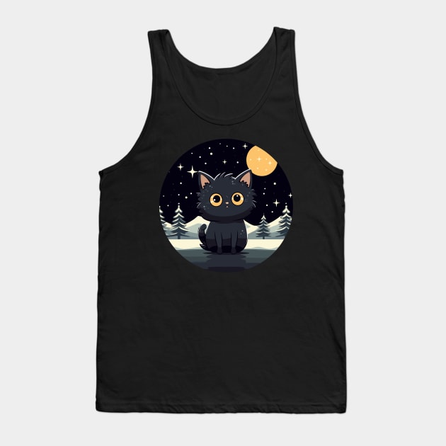 black cat in christmas winter night Tank Top by legend